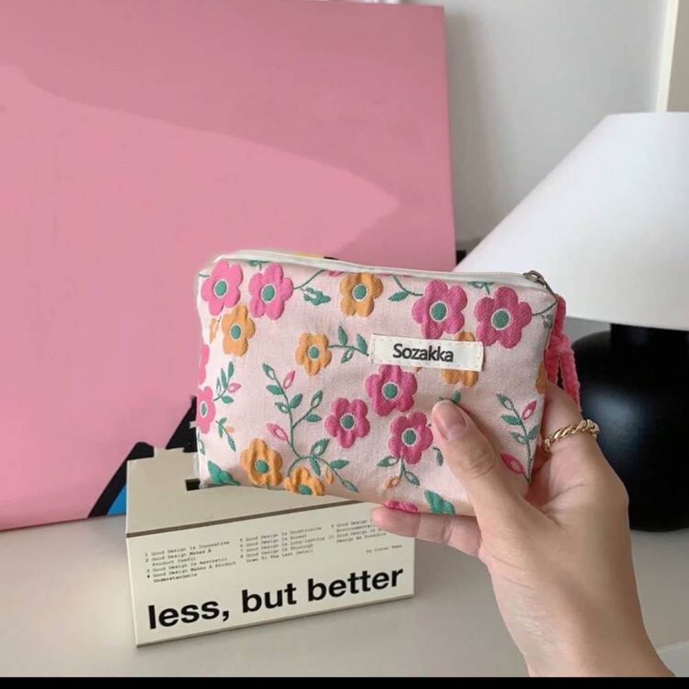 SHEIN Floral Pink and Orange Cosmetic Bag